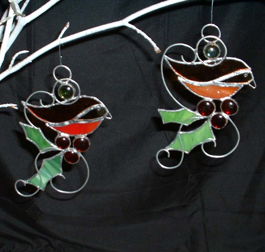 Hand made Stained glass robin suncatcher- single