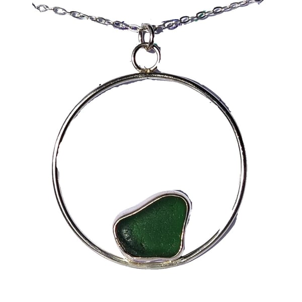 Necklace Silver Jewellery Pendant Green Seaglass Hoop Sterling 925 Upcycled Gift