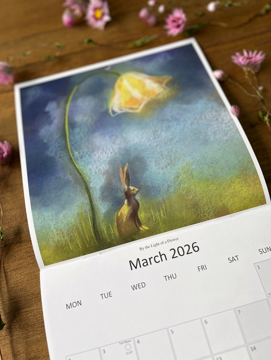 LARGE 2026 Wildlife Art Calendar: wall calendar, nature art, hare art, cat art