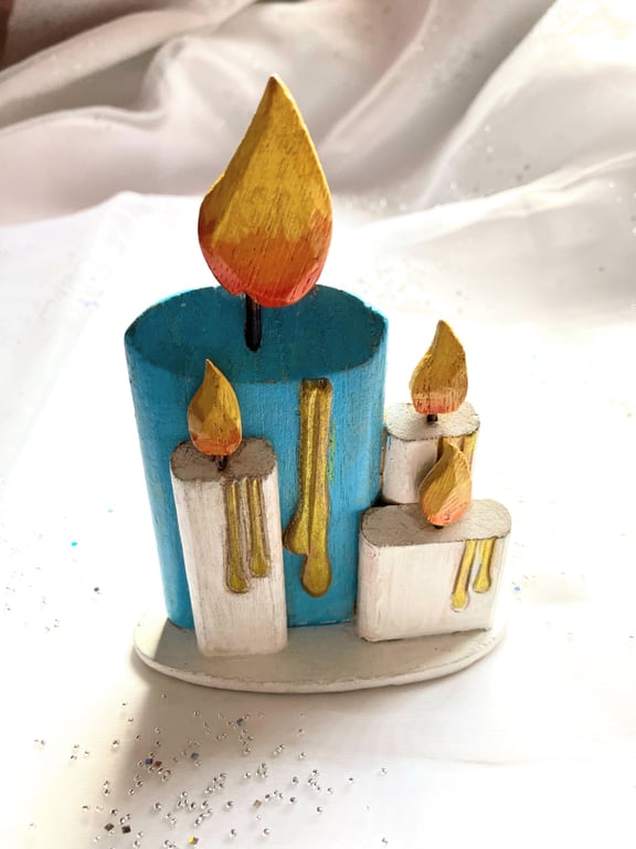 Up cycled Wooden hand painted Christmas candles decoration