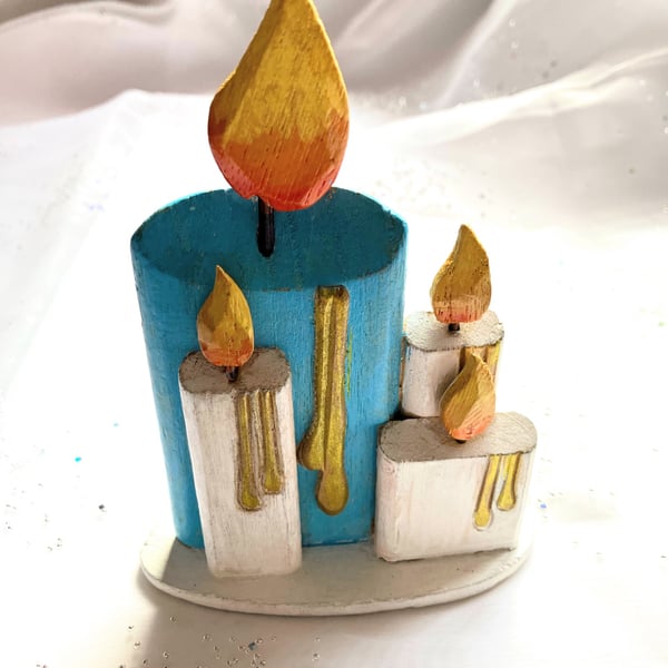 Up cycled Wooden hand painted Christmas candles decoration