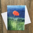 Single poppy - large greeting card by UK artist Janet Bird