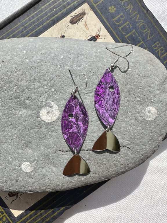 Fish shaped recycled tin earrings 
