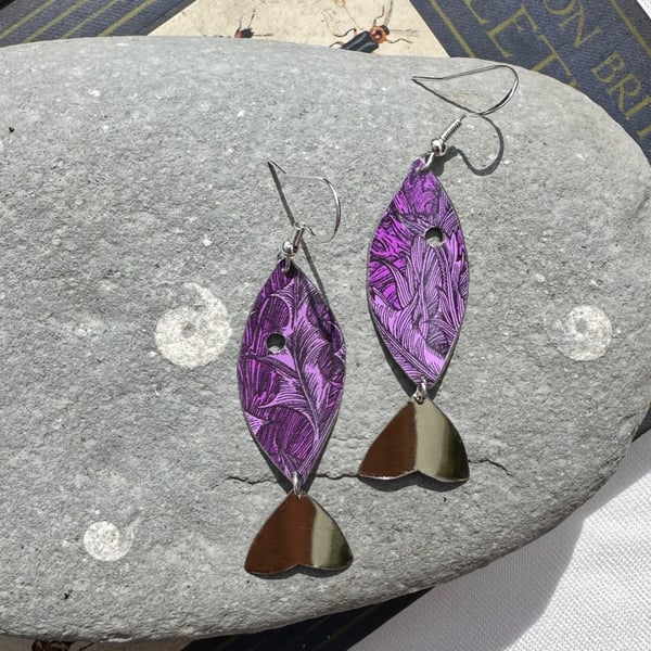 Fish shaped recycled tin earrings 