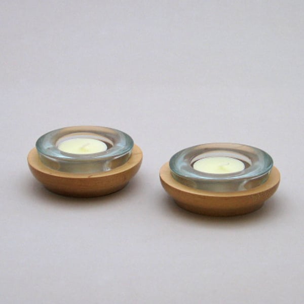 Maple and glass tea light holders