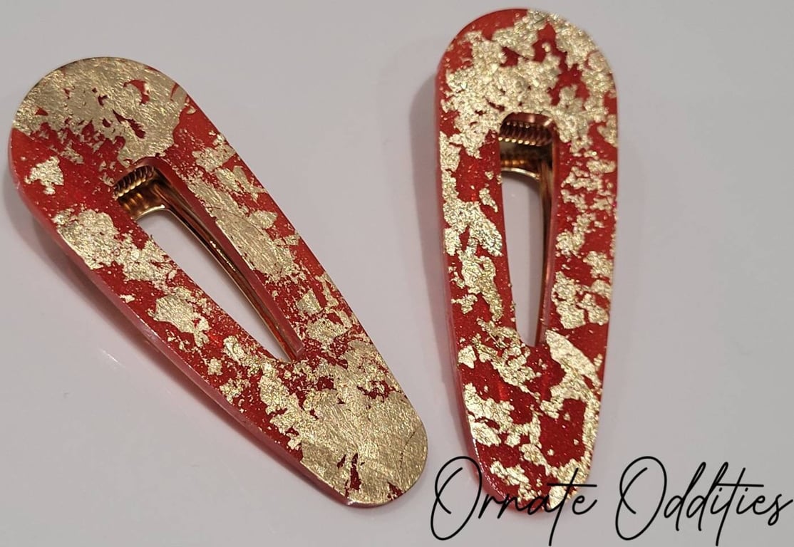 Red and Gold Leaf Hair Clips