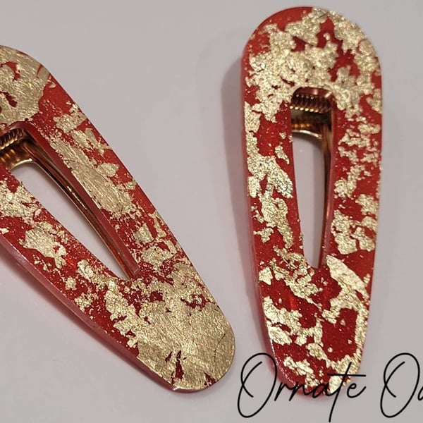 Red and Gold Leaf Hair Clips