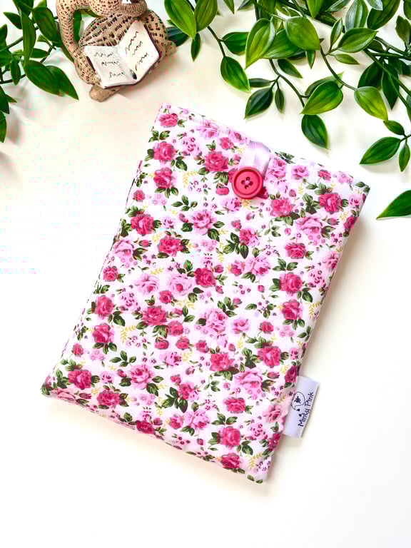 Handmade Pink Floral Kindle Sleeve, E-reader pouch