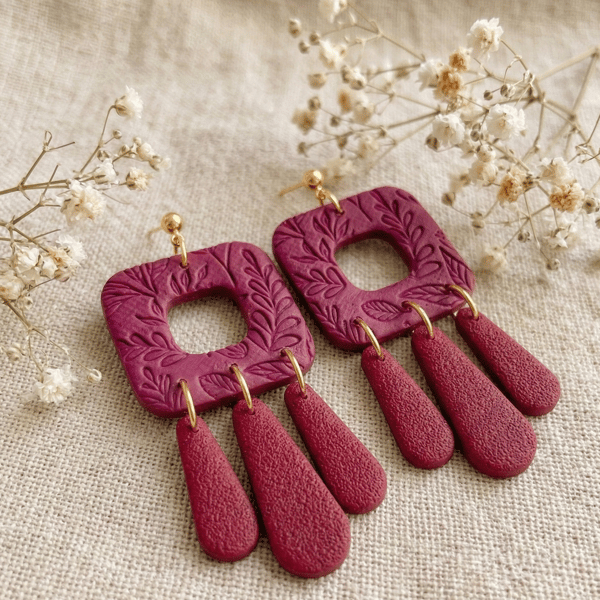 Burgundy Botanical Dangles - Dark Academia Floral Gift for Her