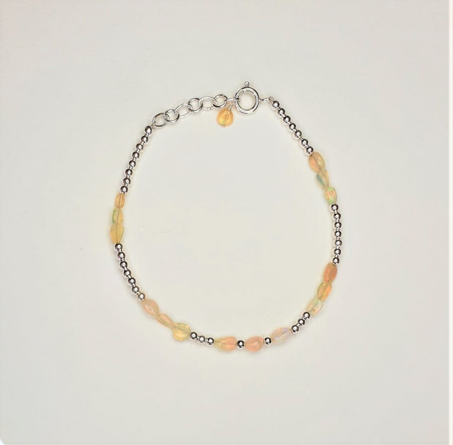 Precious And Trendy Opal And Sterling Silver Bead Extendable Bracelet