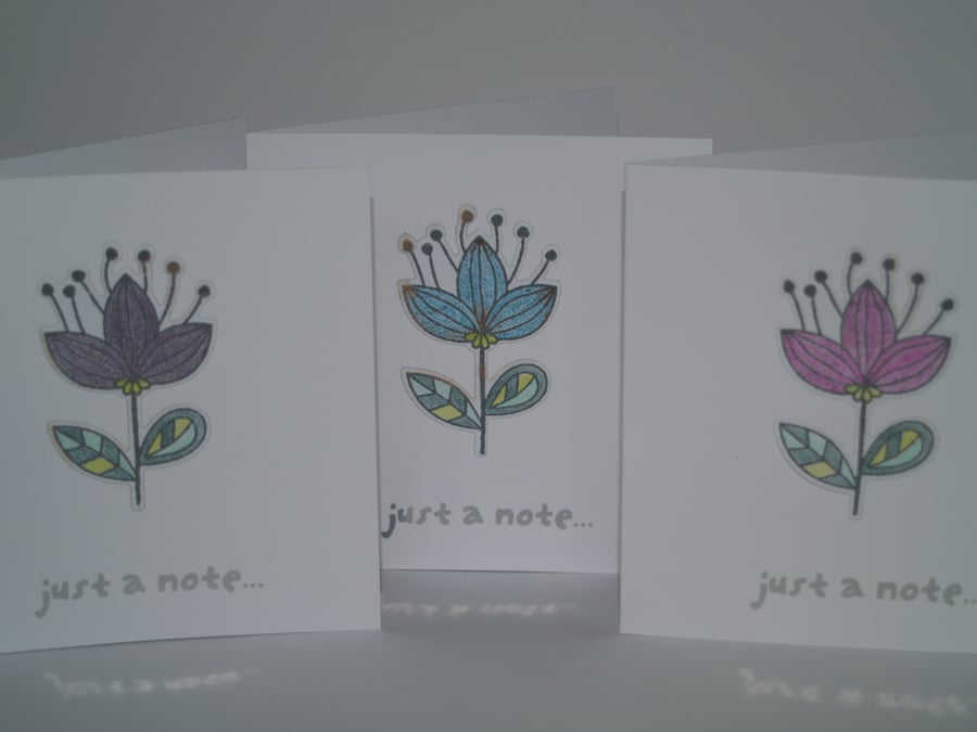 Set of 3 Just a note Blank Flower cards
