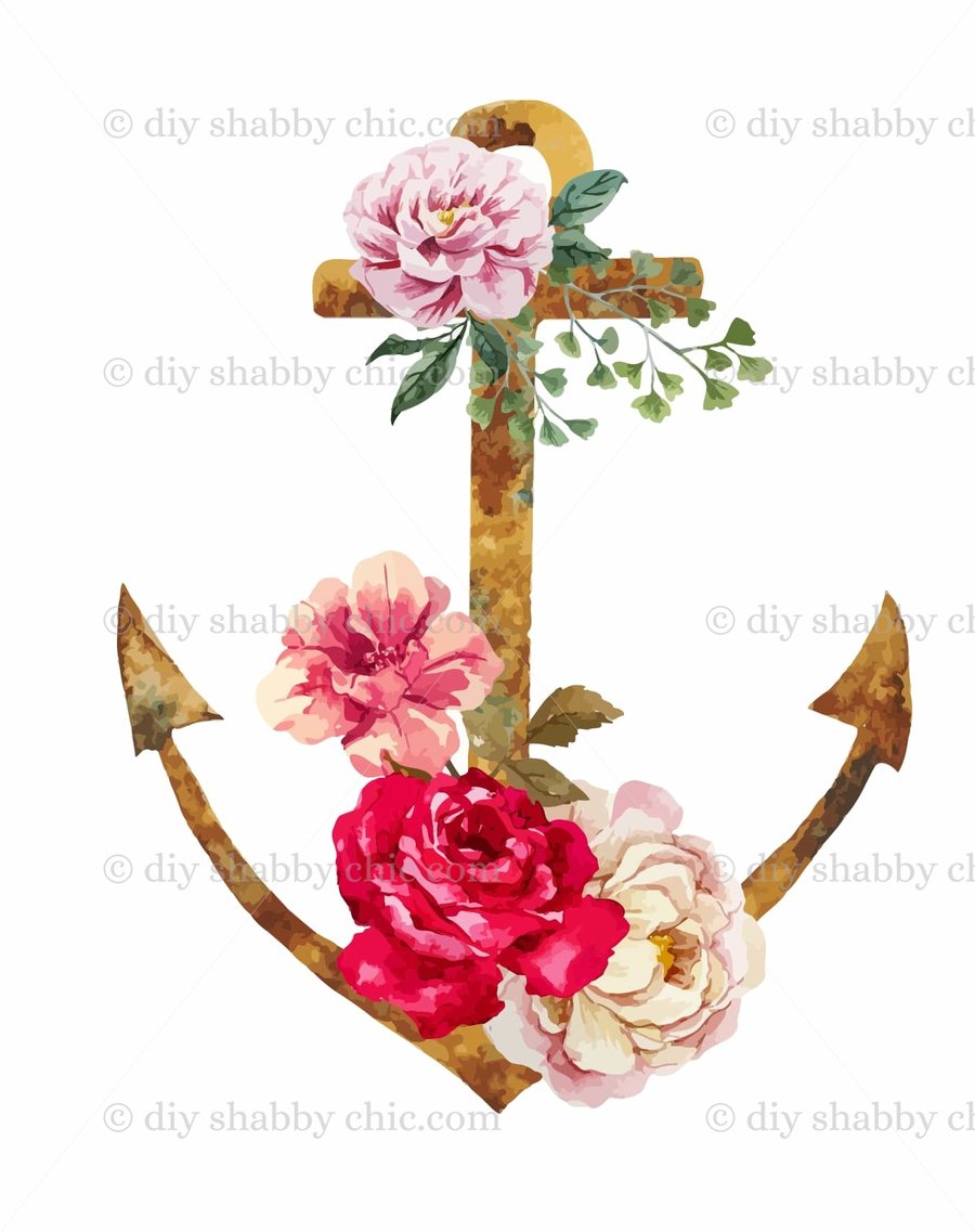 Waterslide Wood Furniture Decal Vintage Image Transfer Shabby Chic Floral Anchor