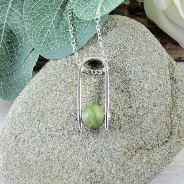 Jade Necklace, Sterling Silver Pendant with Nephrite Jade