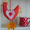  Hanging Chicken with Hearts 'Red with White spots' Shabby Chic 