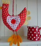  Hanging Chicken with Hearts 'Red with White spots' Shabby Chic  - Image 1