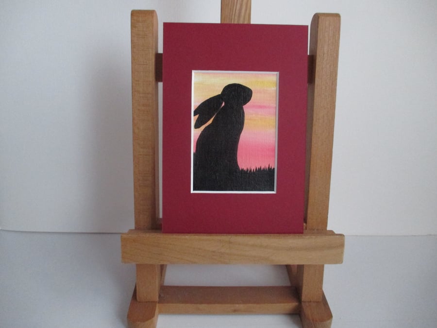 ACEO Painting Bunny Rabbit Silhouette original art in mount and ready to frame 