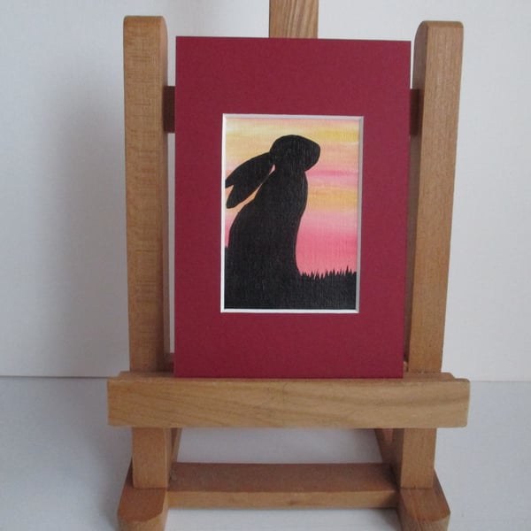 ACEO Painting Bunny Rabbit Silhouette original art in mount and ready to frame 