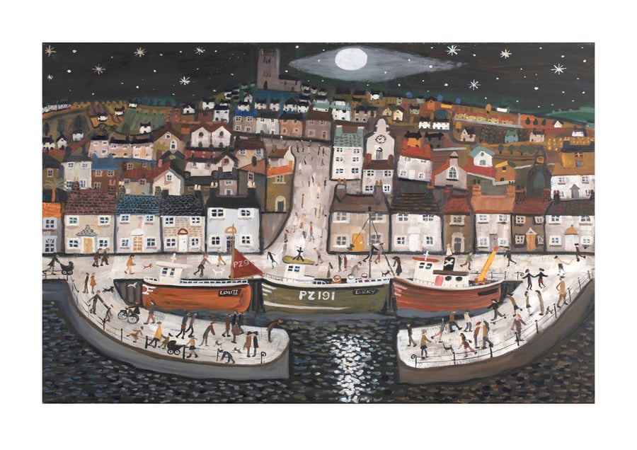 Alan Furneaux Art. Vibrant Cornish Harbour PosterPrint.High Gloss in A3 Size