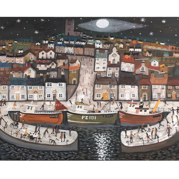 Alan Furneaux Art. Vibrant Cornish Harbour PosterPrint.High Gloss in A3 Size
