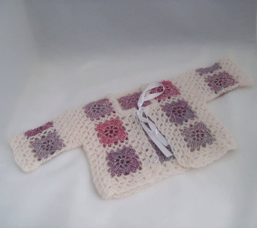 Crochet granny square cardigan for newborn baby