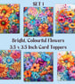 Bright Colourful Flowers Set of 6 Square Card Toppers for Card Making