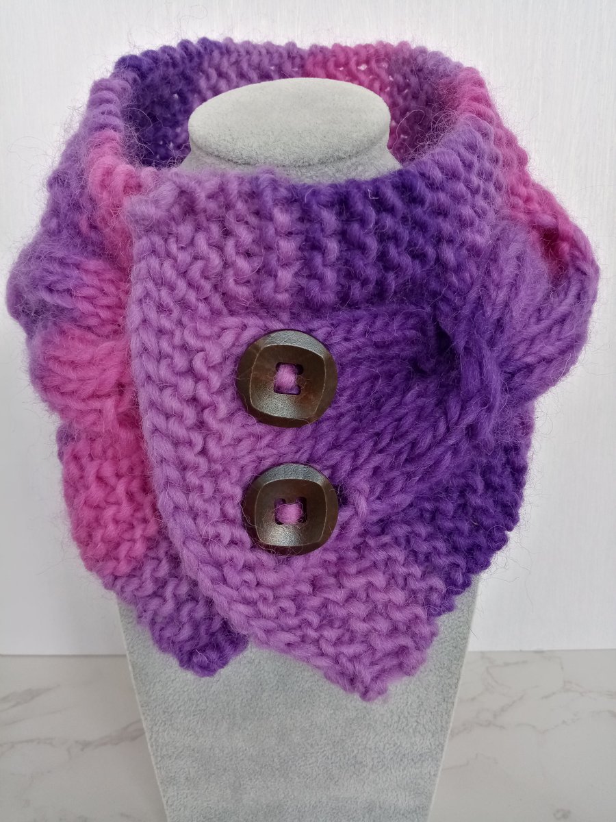 Cable knit neck warmer in purple 100% pure wool