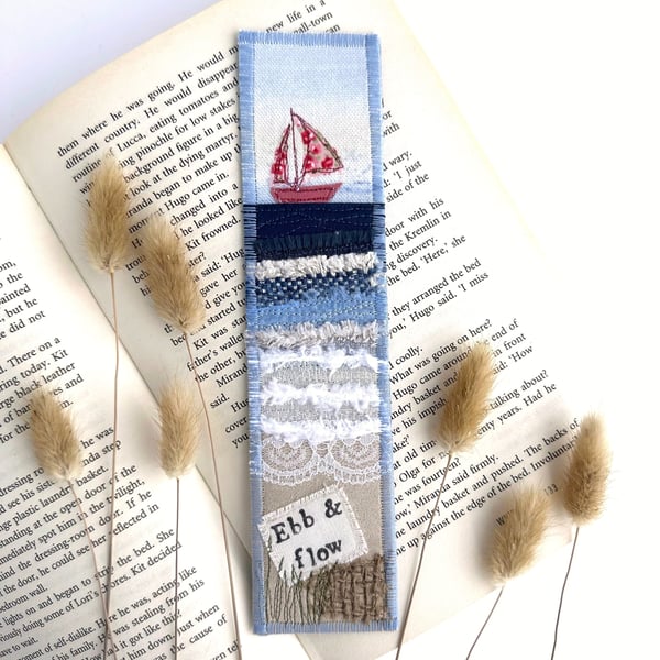 Beach Bookmark with Pink Yacht, Coast Bookmark