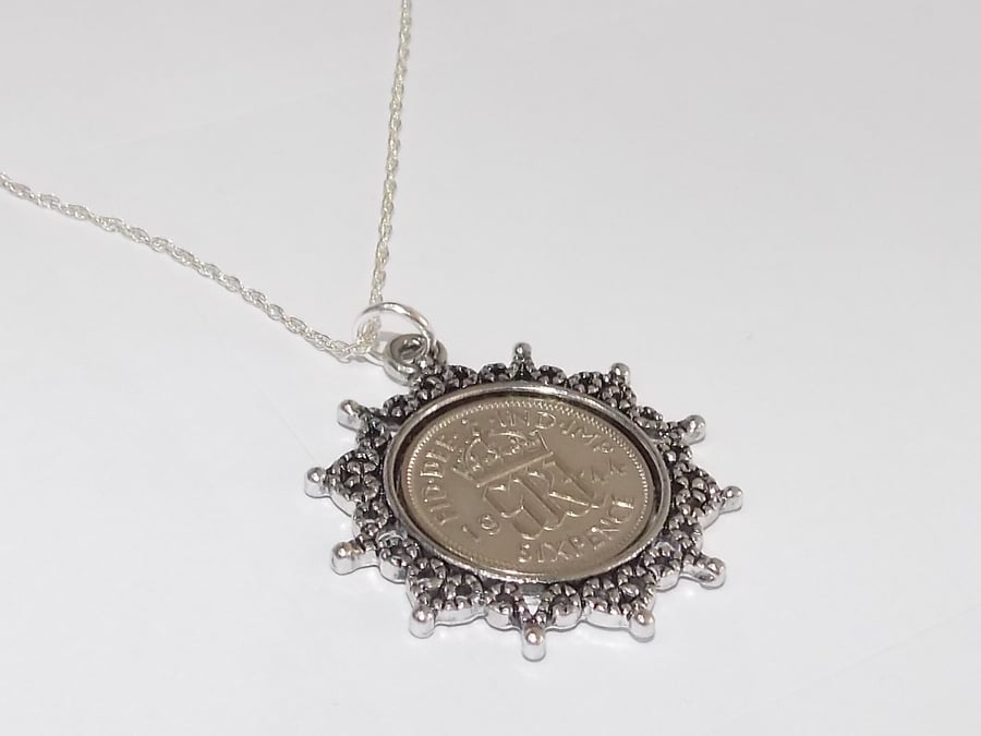 Star Pendant 1944 Lucky sixpence 77th Birthday plus a Sterling Silver 18in Chain