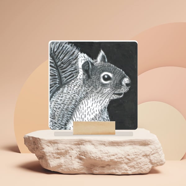 Squirrel Mini Ceramic Tile Art 