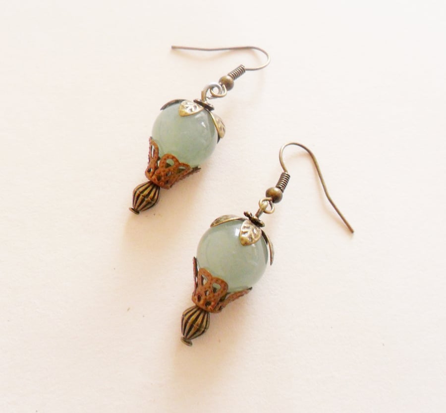 Aventurine Steampunk Gothic Hot air Balloon Earrings Time Travel