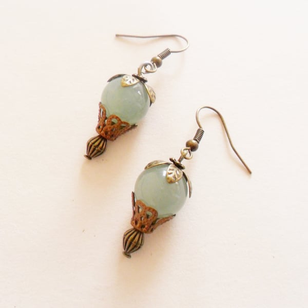 Aventurine Steampunk Gothic Hot air Balloon Earrings Time Travel