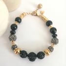 Black, gray & gold rhinestone beaded bracelet