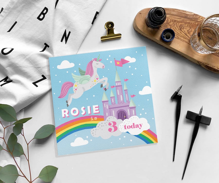 Personalised unicorn age card - kids birthday - children's birthday