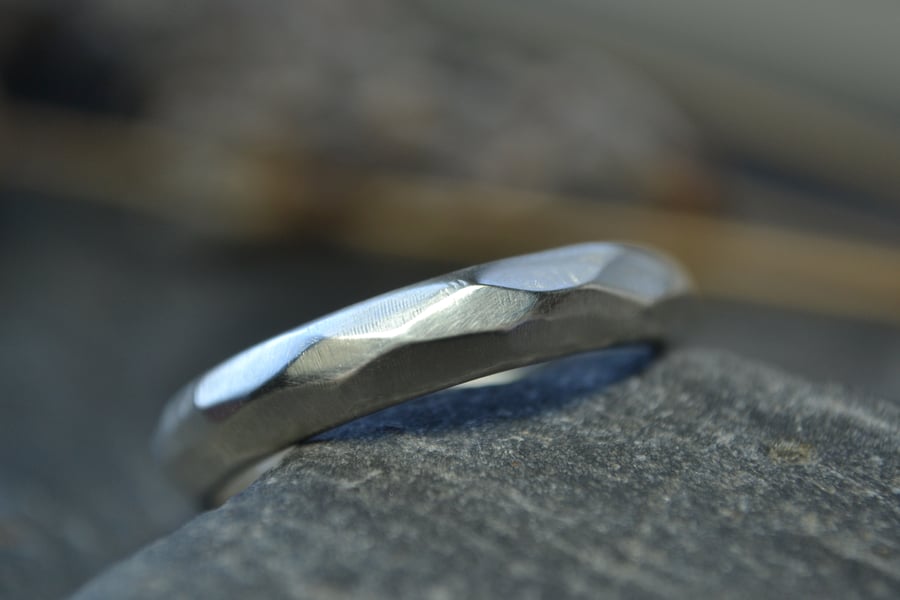 Faceted sterling silver ring