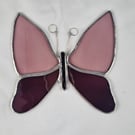 595 Stained Glass large purple butterfly - handmade glass hanging.