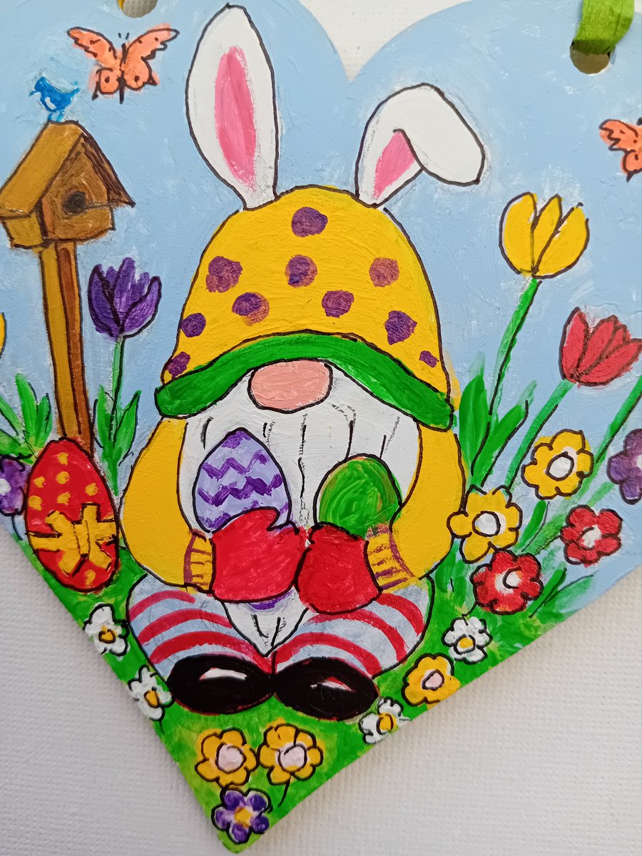 Easteer Gonk wooden heart decoratrion with bunny ears