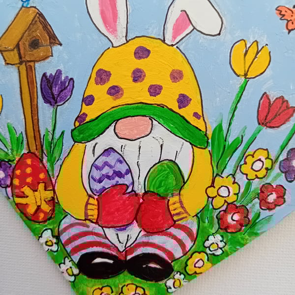 Easteer Gonk wooden heart decoratrion with bunny ears