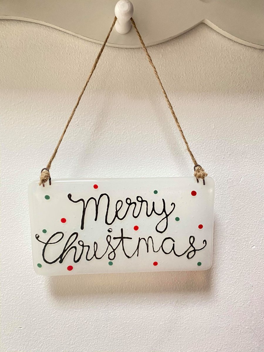 Fused Glass Merry Christmas Hanger