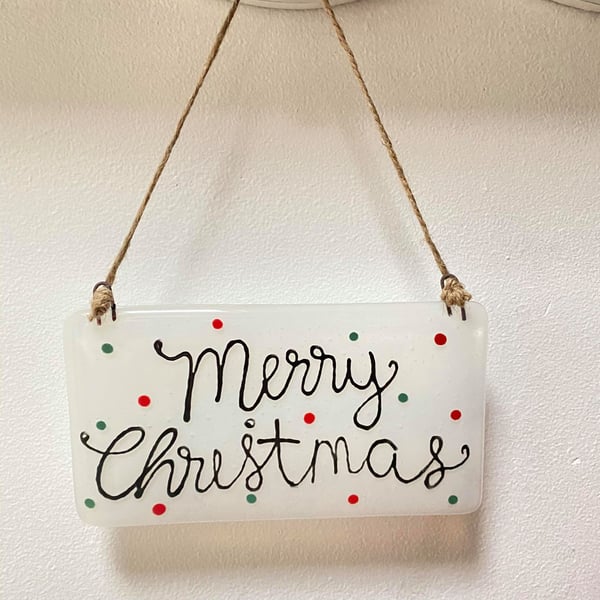 Fused Glass Merry Christmas Hanger