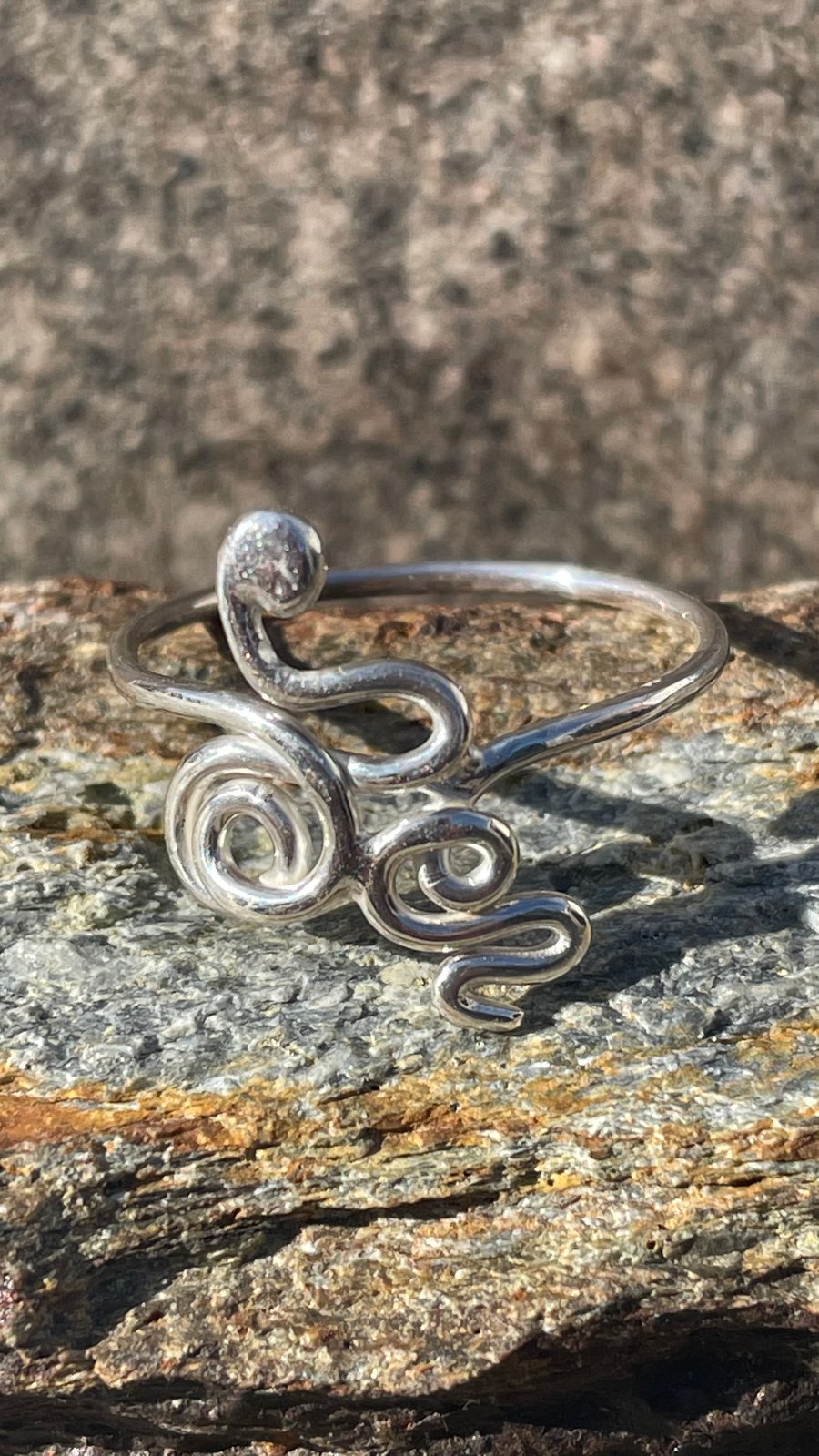 Unique Delicate Sterling Silver Snake Ring SIZE R, recycled Silver