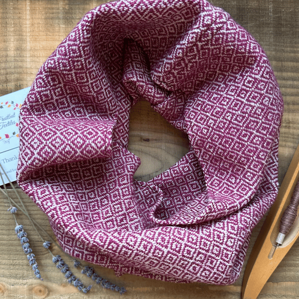 Wool Snood Magenta Diamonds Hand Painted & Woven British Lambswool Cowl Scarf