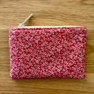 Small zipped fabric purse, pouch, make up bag, in pink floral print
