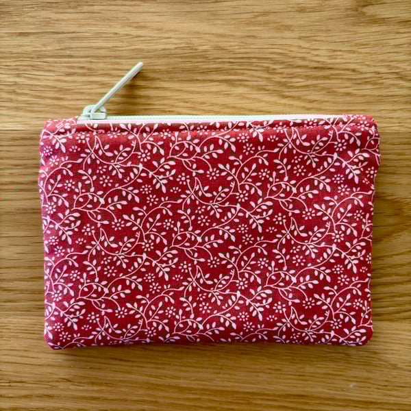Small zipped fabric purse, pouch, make up bag, in pink floral print