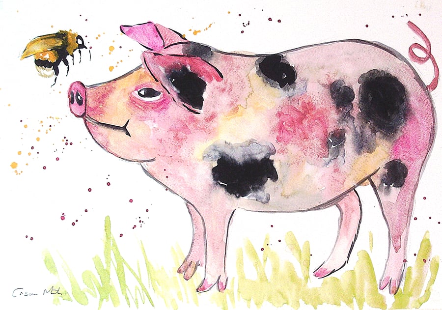 Spotty Pig  Greeting card 5" x 7" "Let's Bee Friends 