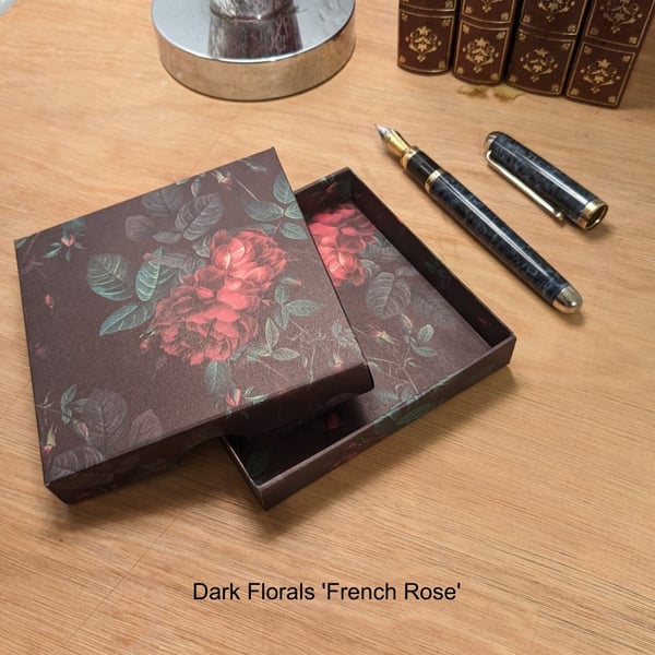 Two ultra-thin gift boxes - Dark Florals  'French Rose' and 'Geraniums'