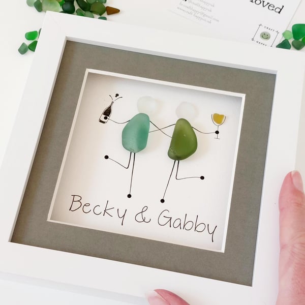Personalised Sea Glass Friendship Picture, Custom Best Friend Keepsake
