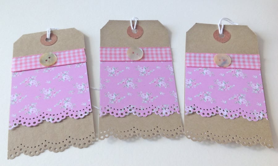 Gift Tags Handmade,Gingham Shabby Chic Message Tags 3pk