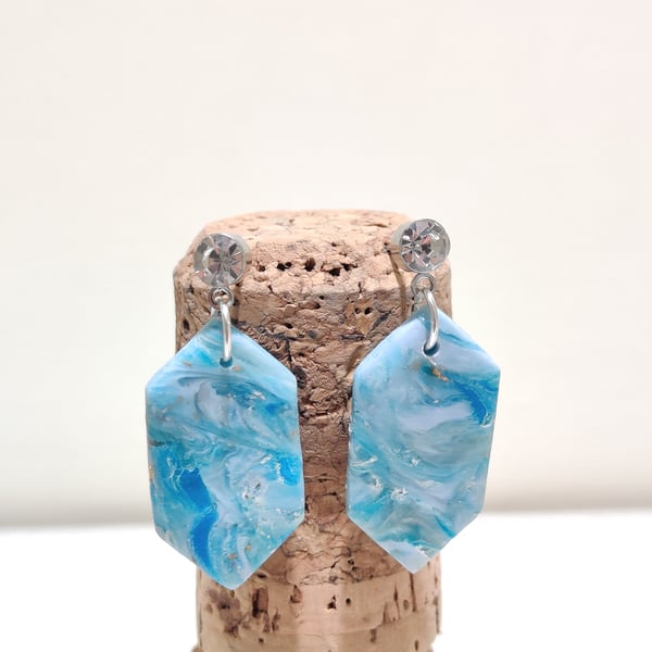 Sea blue  diamond dangle earrings 