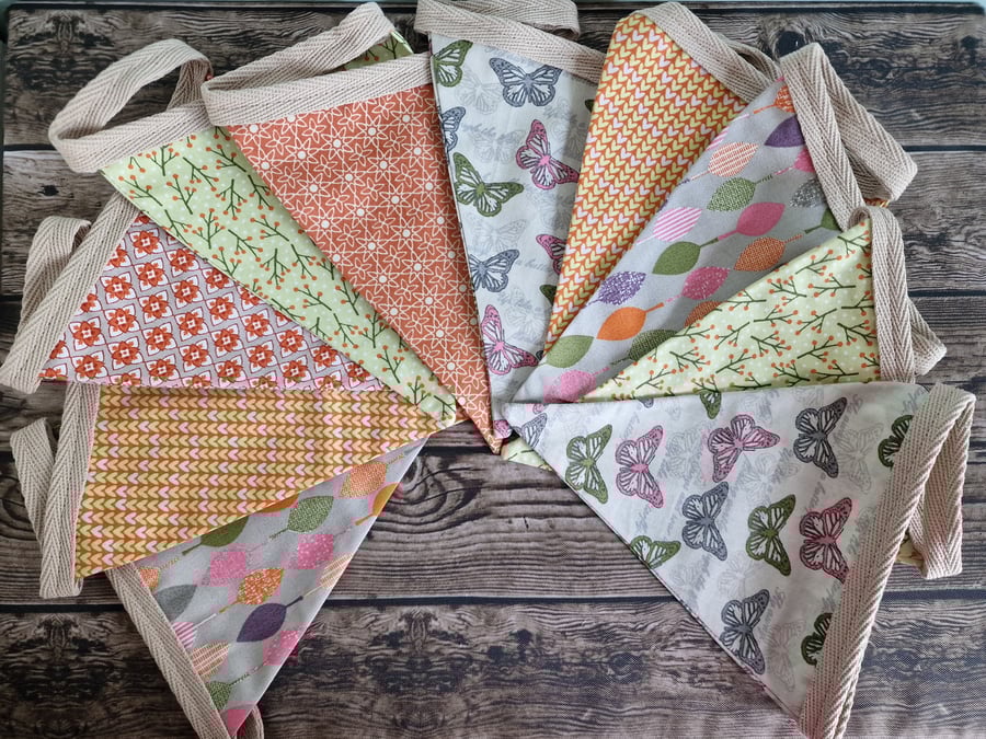 Leaves and Butterflies Double Sided Handmade Fabric Bunting 