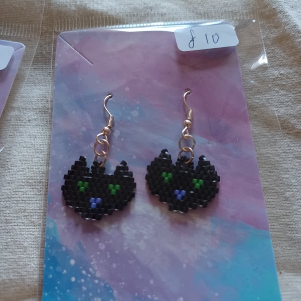 Beaded Black Cat Earrings 